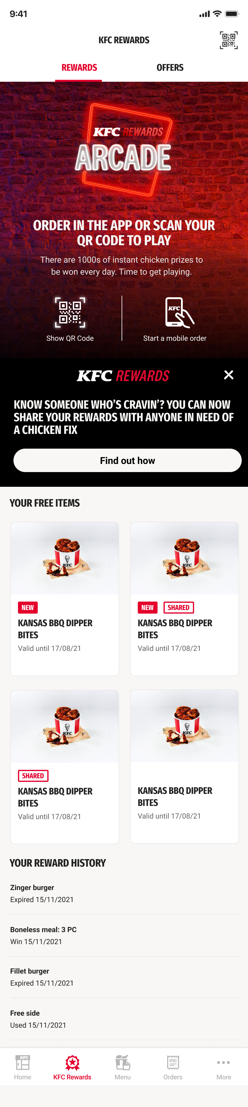 KFC Rewards app